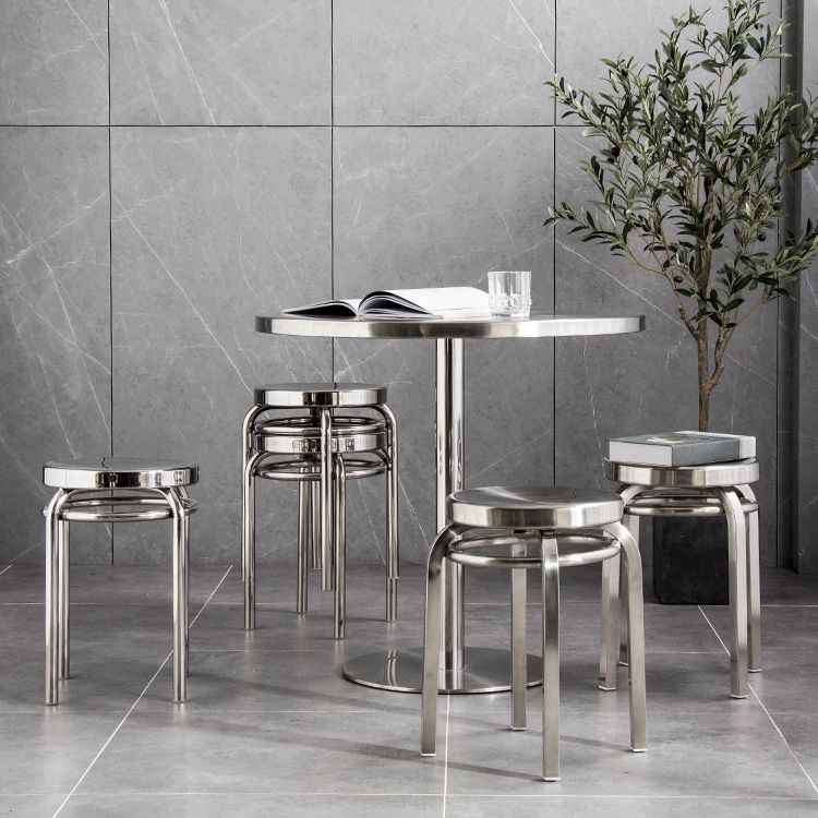 Metal Industrial Table Stainless Steel Top Dining Table with Pedestal Base Clearhalo ' dining_table' 'Dining Tables & Seating' 'Dining Tables' 'furn' 'furn_dining_table' 'Furniture' 'furniture_dining_table' 'Kitchen & Dining Furniture' 'kitchen&dining_furn' 'kitchen' 'kitchen_dining_table' 1200x1200_66b67d72-53d1-4b80-b75e-6edd616b0cdb