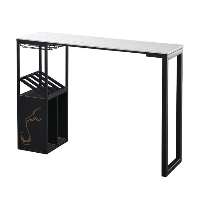 Industrial Rectangle Pub Table White Sintered Stone Bar Height Cocktail Table with Shelves Clearhalo 'Bar Furniture' 'Bar Tables' 'bar_tables' 'furn' 'furn_bar_tables' 'Furniture' 'Kitchen & Dining Furniture' 1200x1200_66b7259c-7523-4b27-8d61-4ede45dca1c7