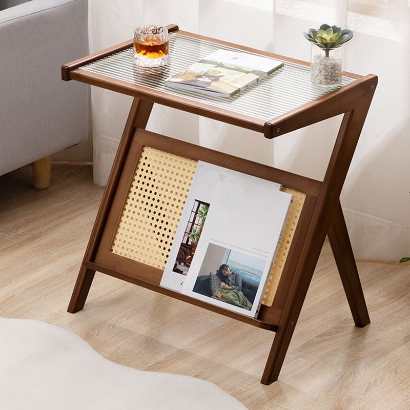 21.6" Tall Modern Rectangular Glass Top Side Table Wood Abstract End Table with Shelf Clearhalo 'Coffee & Accent Tables' 'End & Side Tables' 'end_side_tables' 'furn' 'furn_end_side_tables' 'Furniture' 'Living Room Furniture' 1200x1200_66b81245-df76-4adf-9cee-82a9dbbc3790