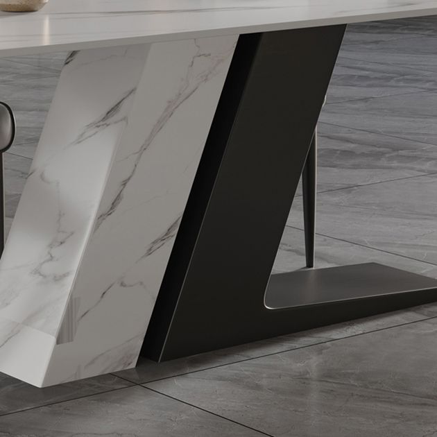 Sintered Stone Modern Rectangle Kitchen Table White Stone Top Table with Double Pedestal Clearhalo ' dining_table' 'Dining Tables & Seating' 'Dining Tables' 'furn' 'furn_dining_table' 'Furniture' 'furniture_dining_table' 'Kitchen & Dining Furniture' 'kitchen&dining_furn' 'kitchen' 'kitchen_dining_table' 1200x1200_66b8ae13-db40-4bc5-a7fb-32456e223ab9
