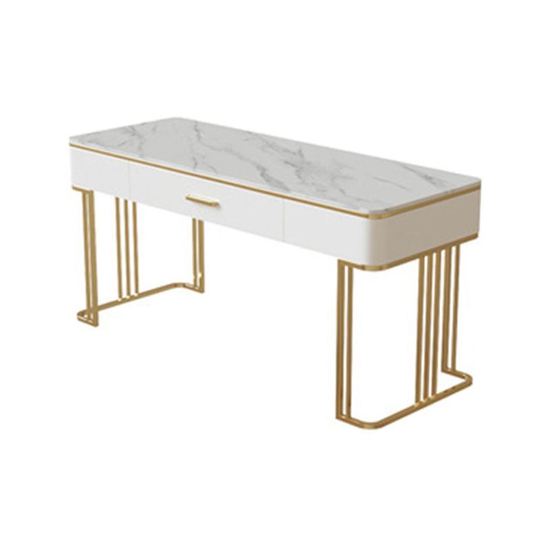 White and Gold Office Desk Glam Sled Writing Desk with Drawer Clearhalo 'furn' 'furn_office_desk' 'Furniture' 'Office Desks' 'Office Furniture' 'office_desk' 1200x1200_66ba089f-d863-4510-af64-d758bd1a7ed5
