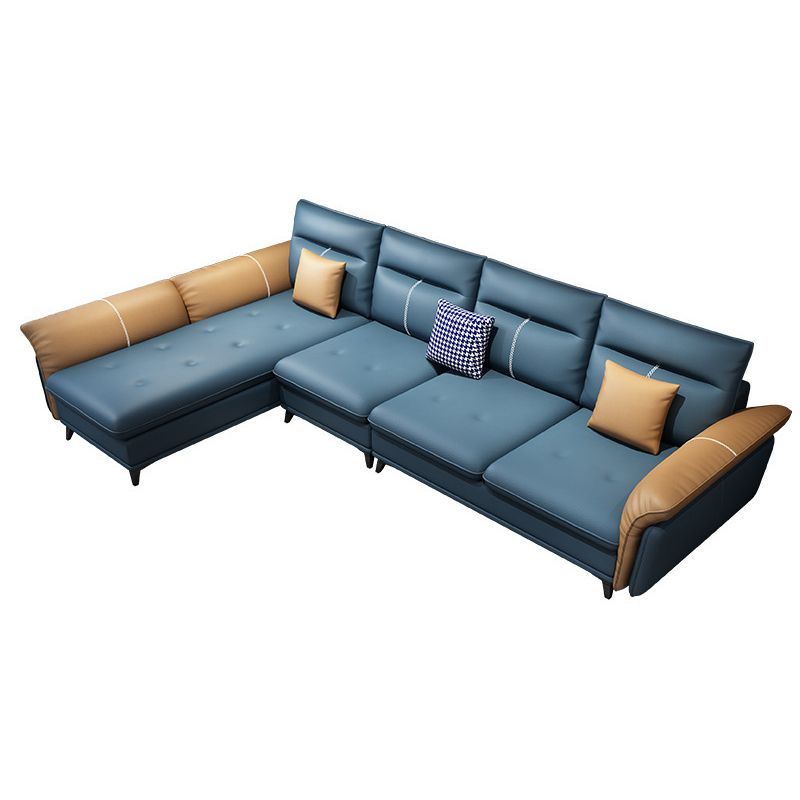 Blaues 4-Sitzer-Kunstleder Tufted Kissen Top Arm-Schnittsofa