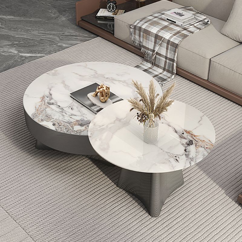 Round Slate Coffee Cocktail Table Pedestal Coffee or End Table with Storage Clearhalo 'Coffee & Accent Tables' 'Coffee Tables' 'coffee_tables' 'furn' 'furn_coffee_tables' 'Furniture' 'Living Room Furniture' 1200x1200_66c392f3-5795-48ea-90f7-5527accaf0bd