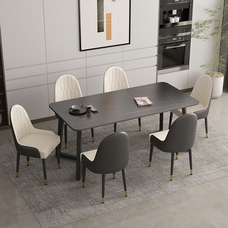 Rectangle Sintered Stone Table for Restaurant Industrial Dining Table with Double Pedestal Clearhalo 'Dining Tables & Seating' 'Dining Tables' 'dining_table' 'furn' 'furn_dining_table' 'Furniture' 'furniture_dining_table' 'Kitchen & Dining Furniture' 'kitchen' 'kitchen_dining_table' 1200x1200_66c474fb-ea5a-49b5-9535-97f1c73213b3