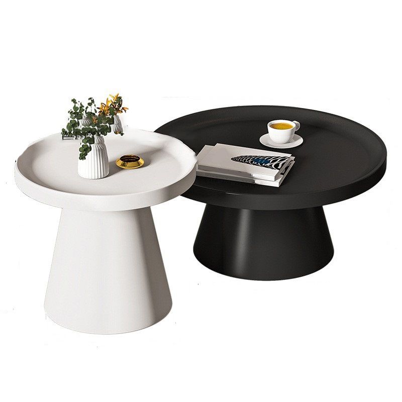 Round Tray Top Coffee Table Metal Black/White Cocktail Table