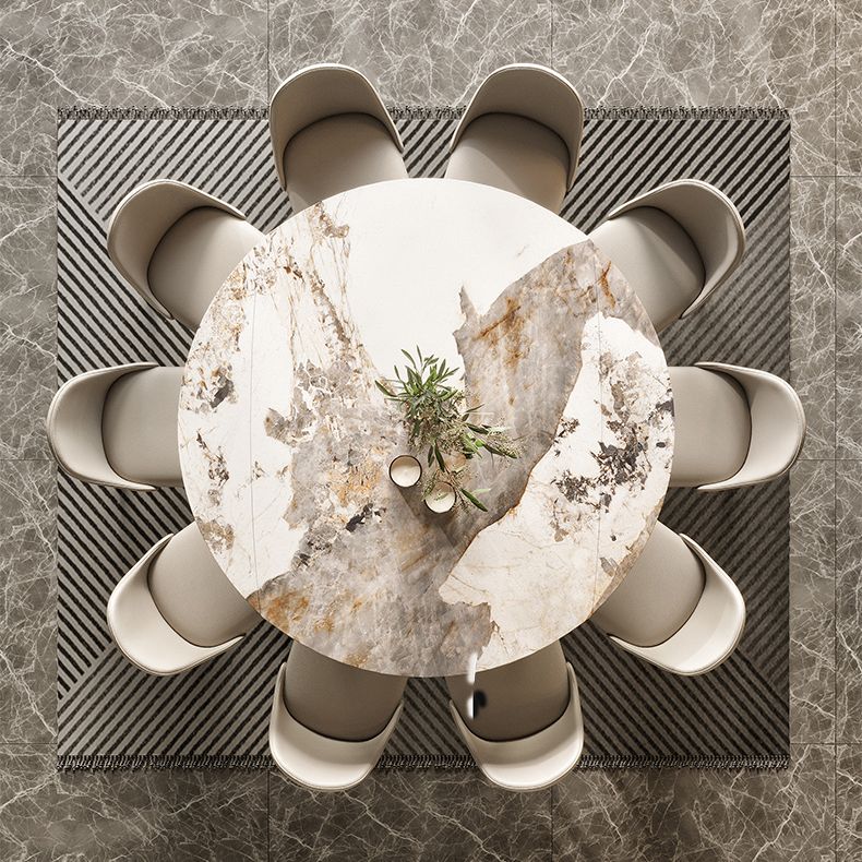 4-foot Stone Dinette Table Contemporary Round Dining Table with Drop Leaf Clearhalo ' dining_table' 'Dining Tables & Seating' 'Dining Tables' 'furn' 'furn_dining_table' 'Furniture' 'furniture_dining_table' 'Kitchen & Dining Furniture' 'kitchen&dining_furn' 'kitchen' 'kitchen_dining_table' 1200x1200_66c6bd7c-d6c9-41b1-bbe7-46b369a6a3d2