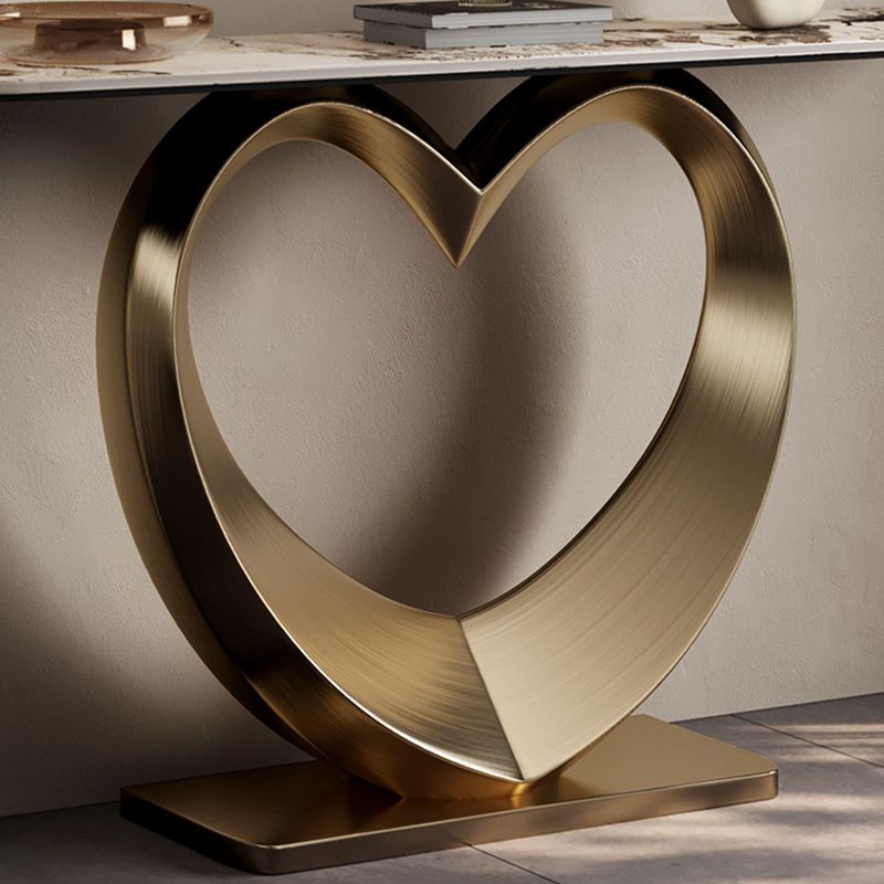 Half Moon Shape Contemporary Console Table Gold Stone Console Sofa Table Clearhalo 'Console Tables' 'console_tables' 'Entry & Mudroom Furniture' 'furn' 'furn_console_tables' 'Furniture' 1200x1200_66c73a65-0fb0-4bdd-a1d9-236ab6edf30c