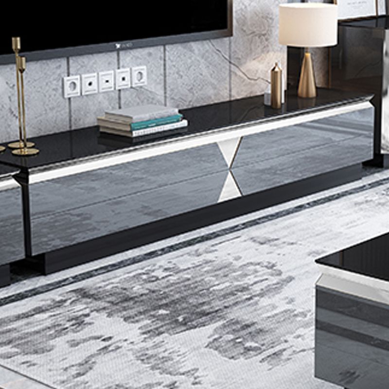 Glass and Wood TV Console Gorgeous Style Home Closed Black TV Stand Console Clearhalo 'furn' 'furn_tv_stands_entertainment_centers' 'Furniture' 'Living Room Furniture' 'TV Stands & Entertainment Centers' 'TV Stands & Media Storage Furniture' 'tv_stands_entertainment_centers' 1200x1200_66c86daa-d989-49d4-97c4-ea1ffbd0ae98