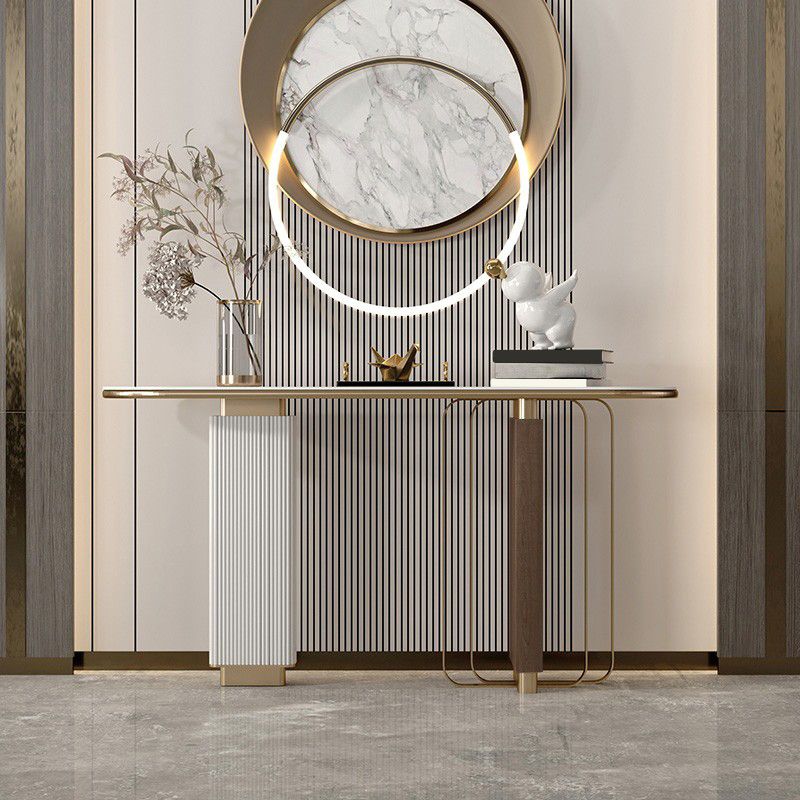 Modern Oval Console Table Stone Console Sofa Table in White for Home