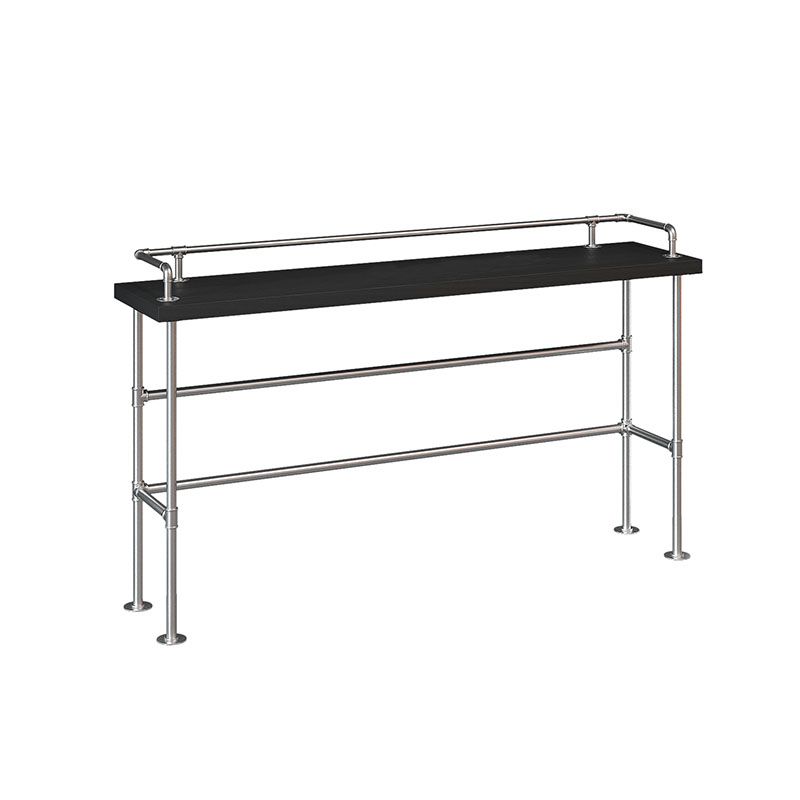 Industrial Black Wood Pub Table with Rectangle Table Top Silver Trestle Table - 42" H Clearhalo 'Bar Furniture' 'Bar Tables' 'bar_tables' 'furn' 'furn_bar_tables' 'Furniture' 'furniture_bar_tables' 'Kitchen & Dining Furniture' 1200x1200_66d4b3c6-1499-4726-8f28-d88b93844ff3