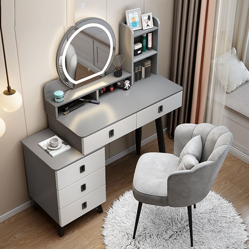 14.56" Wide Vanity Table with 5 Storage Drawer Makeup Table with Mirror