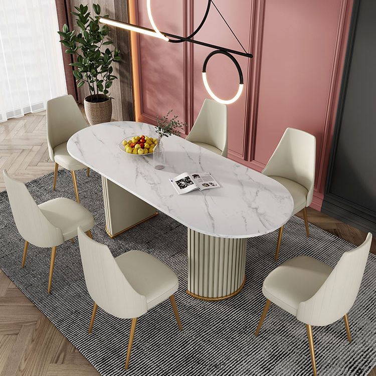 Oval Double Pedestal Luxury Dining Table Sintered Stone White Fixed Table for Restaurant Clearhalo ' dining_table' 'Dining Tables & Seating' 'Dining Tables' 'furn' 'furn_dining_table' 'Furniture' 'furniture_dining_table' 'Kitchen & Dining Furniture' 'kitchen&dining_furn' 'kitchen' 'kitchen_dining_table' 1200x1200_66d96b25-fe21-4bb2-a2d2-6609f3eb91f9