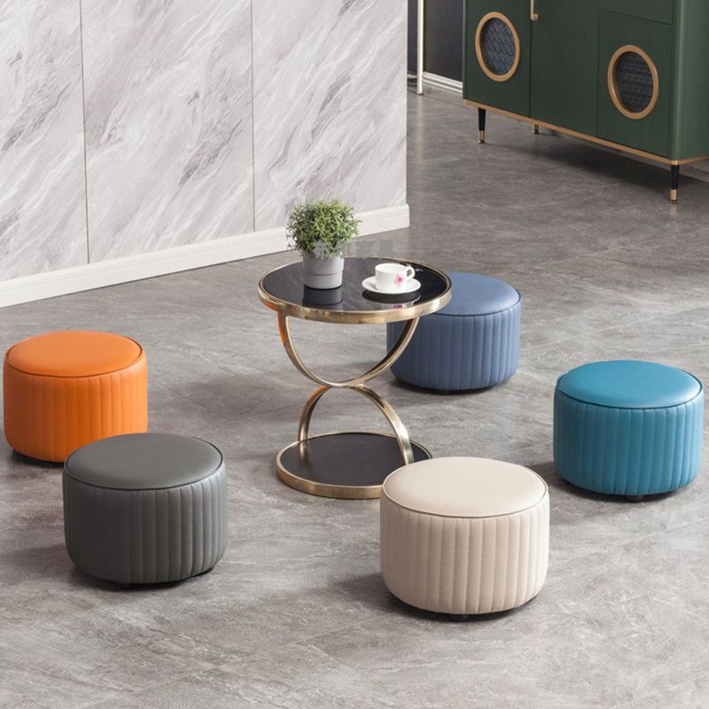 Contemporary Pouf Ottoman Genuine Leather Upholstered Solid Color Cylinder Shape Ottoman Clearhalo 'furn' 'furn_ottomans_poufs' 'Furniture' 'Living Room Furniture' 'Ottomans & Poufs' 'ottomans_poufs' 1200x1200_66dbfd99-fbd5-4e11-8c49-14defd5b08a6