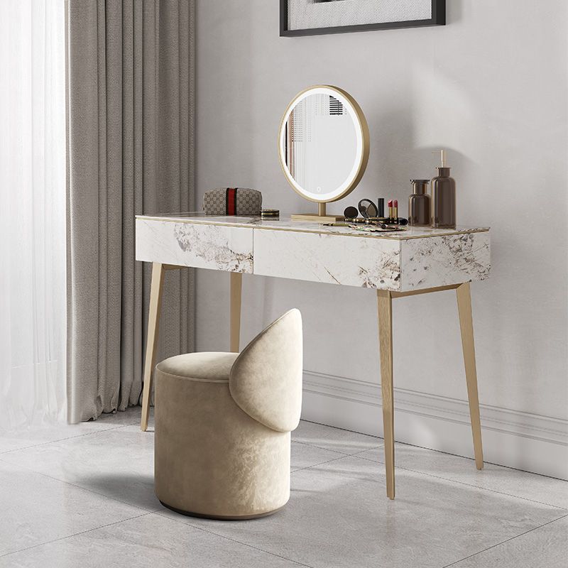 2 Drawers Makeup Table with Stool Stone Vanity Desk for Women - 15.75" D