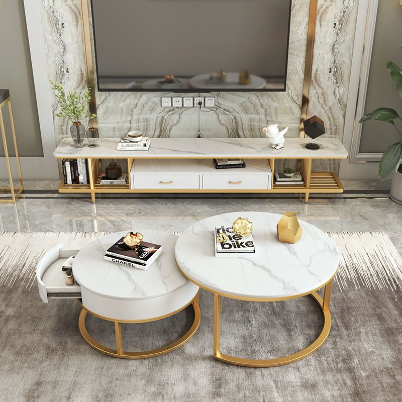 Glam Style TV Stand Open Storage TV Stand Console with 2-Drawer Clearhalo 'furn' 'furn_tv_stands_entertainment_centers' 'Furniture' 'Living Room Furniture' 'TV Stands & Entertainment Centers' 'TV Stands & Media Storage Furniture' 'tv_stands_entertainment_centers' 1200x1200_66e25fed-bfe4-4041-9a7a-55b0d2c19bf0