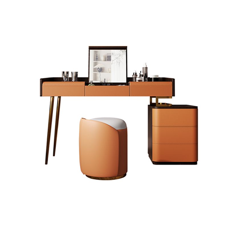 Glam Make-up Vanity Flip-Top Leather 5-Drawers Mirror Vanity Set Clearhalo 'Bedroom Furniture' 'furn' 'furn_makeup_vanities' 'Furniture' 'Makeup Vanities' 'makeup_vanities' 1200x1200_66e281ac-0ec1-4b02-a0e5-7d91c61fa496