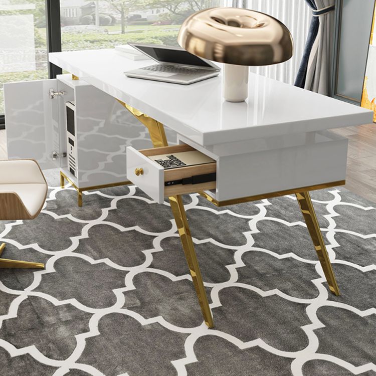 Black and White Writing Desk Glass Office Desk Pedestal with File Cabinet Clearhalo 'furn' 'furn_office_desk' 'Furniture' 'Office Desks' 'Office Furniture' 'office_desk' 1200x1200_66e3a9e3-637e-4727-be8c-3923b3347e10