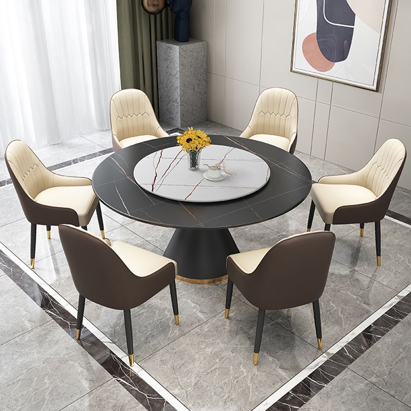 Contemporary Round Dining Table Sintered Stone Table with Black Pedestal Base,51.2"L x 51.2"W x 30"H Clearhalo ' dining_table' 'Dining Tables & Seating' 'Dining Tables' 'furn' 'furn_dining_table' 'Furniture' 'furniture_dining_table' 'Kitchen & Dining Furniture' 'kitchen&dining_furn' 'kitchen' 'kitchen_dining_table' 1200x1200_66e43d56-4b14-4f5f-ad3b-06a2ab1d0508