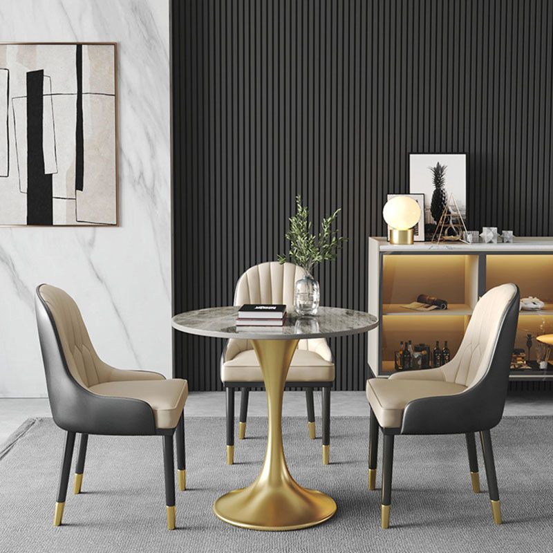 Metal Traditional Luxury Round Table for Home Sintered Stone Table with Tulip Clearhalo 'Dining Tables & Seating' 'Dining Tables' 'dining_table' 'furn' 'furn_dining_table' 'Furniture' 'Kitchen & Dining Furniture' 1200x1200_66e64be0-f95a-4b3c-a3e8-bdb7a5390b66