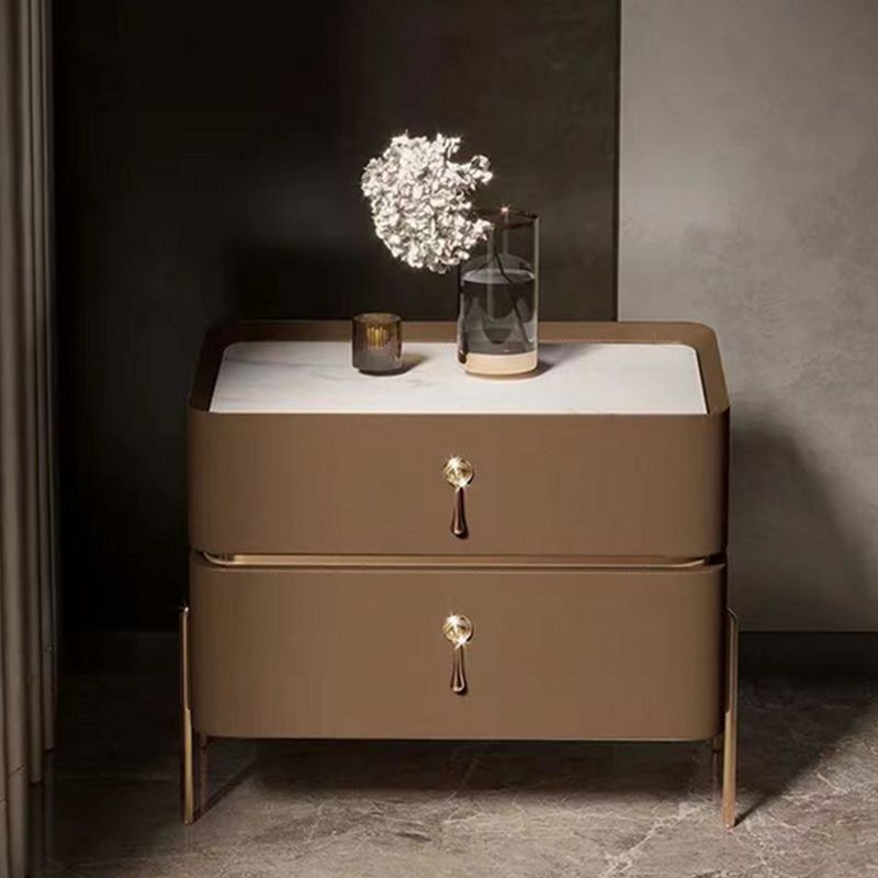 Leather Nightstand with 4 Legs Glam Night Table with Drawers Clearhalo 'Bedroom Furniture' 'furn' 'furn_night_stand' 'Furniture' 'night_stand' 'Nightstands' 1200x1200_66ecc354-965b-40fe-bd50-fc1ce74b57f0