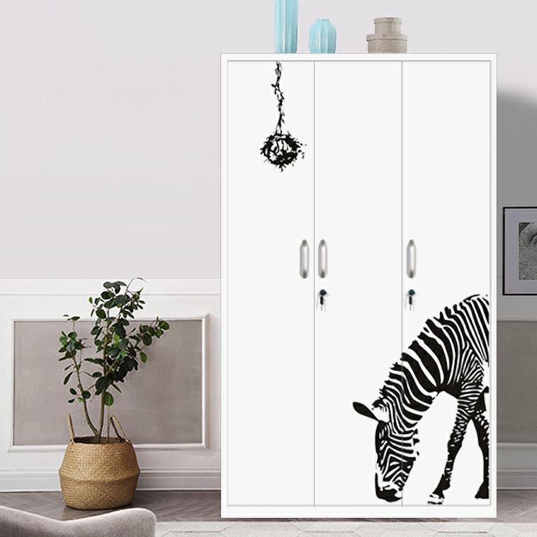 Modern Armoire Steel 2 Doors White Small Wardrobe Armoire with Lock Clearhalo 'Armoires & Wardrobes' 'armoires_wardrobes' 'Bedroom Furniture' 'furn' 'furn_armoires_wardrobes' 'Furniture' 1200x1200_66ed91d9-cb3d-46d7-8d21-eb7a530cddae