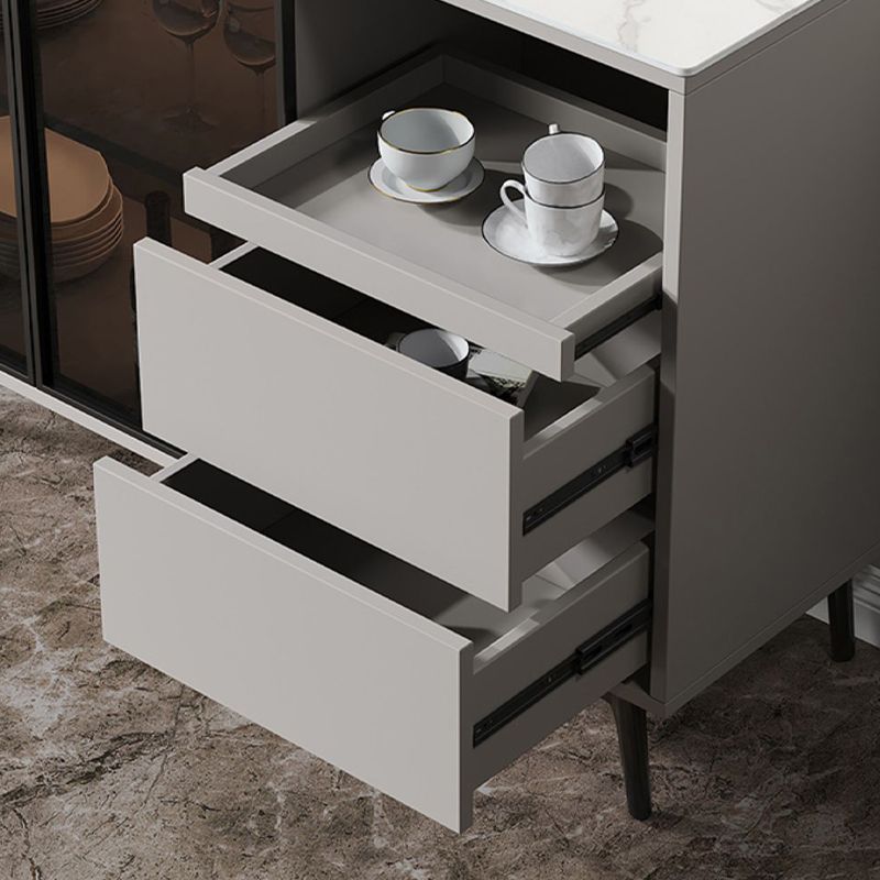 Glass Door Stone Buffet Sideboard Contemporary Style Credenza with LED Lights Clearhalo 'buffet_sideboard' 'Buffets & Sideboards' 'furn' 'furn_buffet_sideboard' 'Furniture' 'Kitchen & Dining Furniture' 1200x1200_66eed5dc-6dc5-495a-9249-128d133849fd