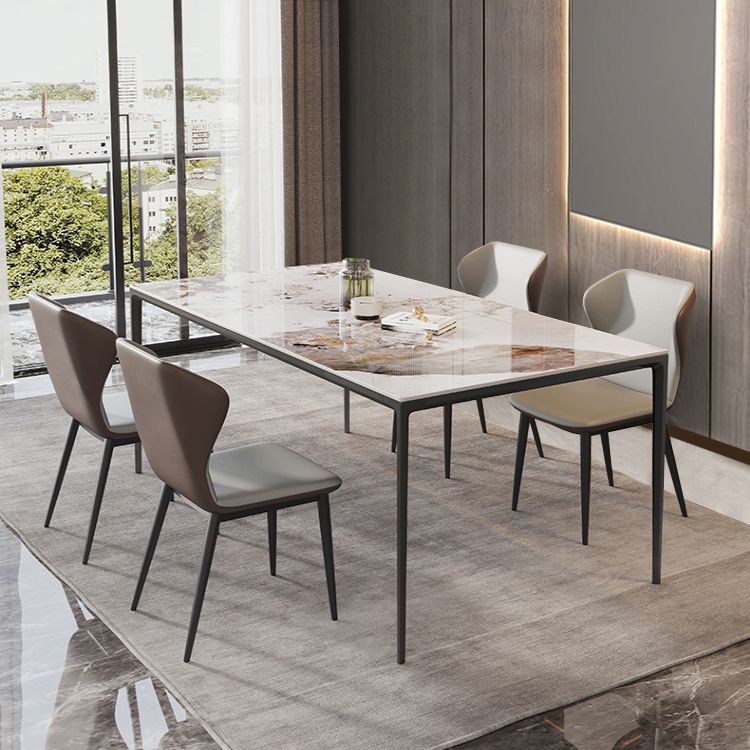 Industrial Style Sintered Stone Table 4 Legs Black Base Rectangle Table for Home Clearhalo ' dining_table' 'Dining Tables & Seating' 'Dining Tables' 'furn' 'furn_dining_table' 'Furniture' 'furniture_dining_table' 'Kitchen & Dining Furniture' 'kitchen&dining_furn' 'kitchen' 'kitchen_dining_table' 1200x1200_66ef260d-3725-472d-b9b3-a4f6be5370c7
