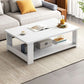 Modern Style Rectangular Wooden Table 4 Legs Base with Storage Rack Coffee Table
