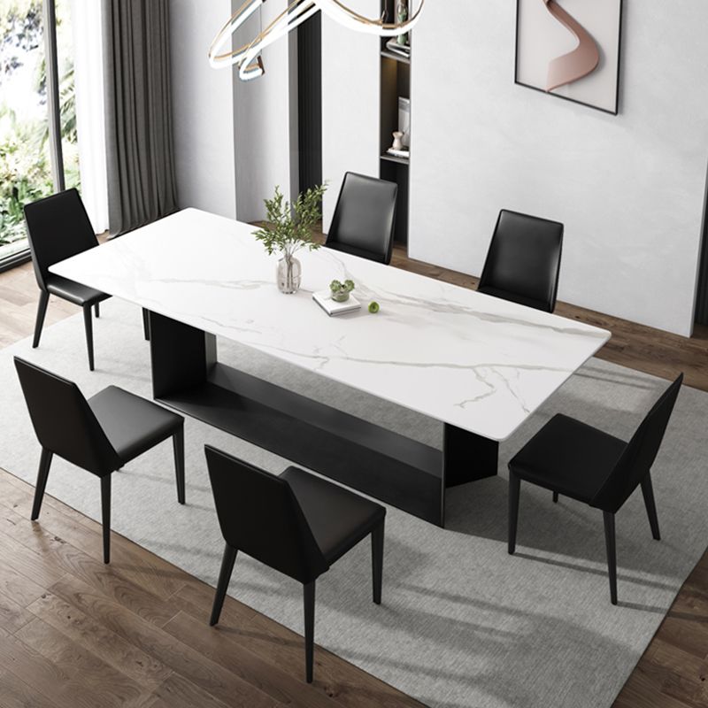 Glam White Kitchen Dining Table Sintered Stone Standard Dining Table with Trestle Base Clearhalo ' dining_table' 'Dining Tables & Seating' 'Dining Tables' 'furn' 'furn_dining_table' 'Furniture' 'furniture_dining_table' 'Kitchen & Dining Furniture' 'kitchen&dining_furn' 'kitchen' 'kitchen_dining_table' 1200x1200_66f555ad-9f36-4651-bf68-26c77387ced6