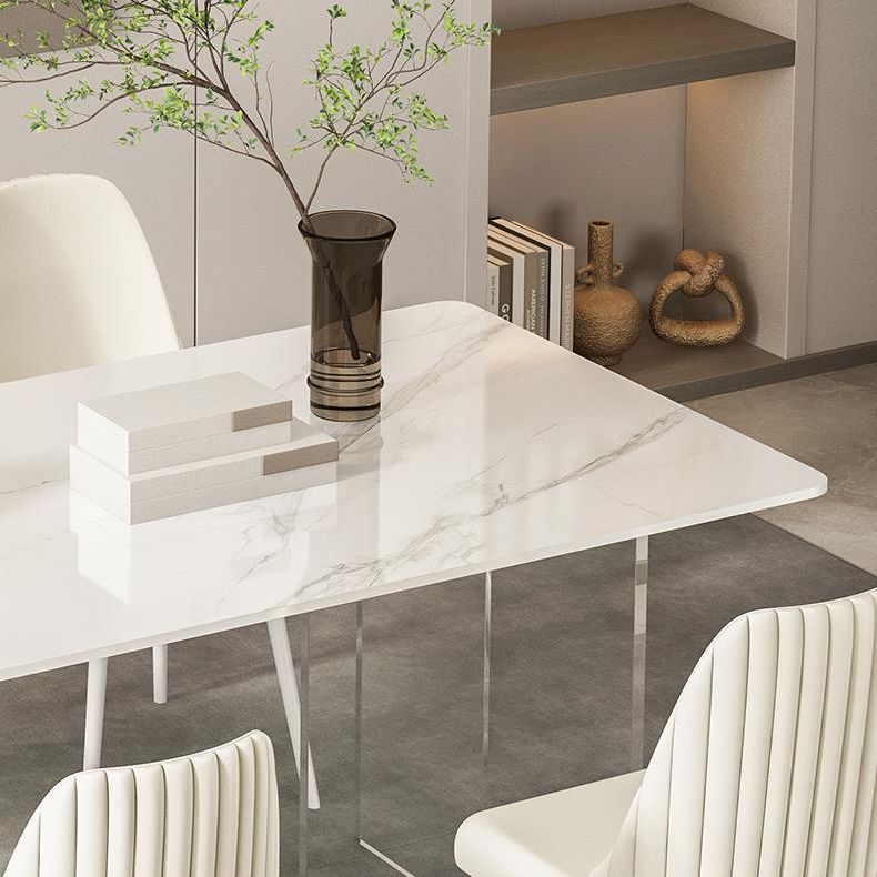 Modern Sintered Stone Dining Table Acrylic Dining Table with Double Pedestal Base Clearhalo 'Dining Tables & Seating' 'Dining Tables' 'dining_table' 'furn' 'furn_dining_table' 'Furniture' 'Kitchen & Dining Furniture' 1200x1200_66f7c874-282c-44c2-8c84-02849a2ed7b6