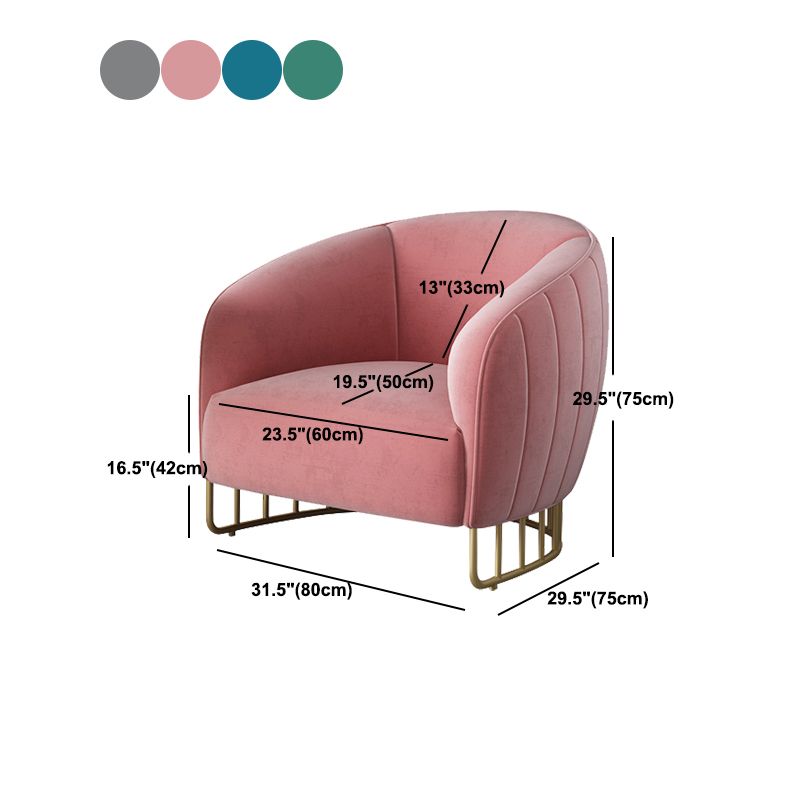 Velvet Barrel Accent Chair 29.52 "Laissez les bras de large inclus chaise avec des jambes en fer doré