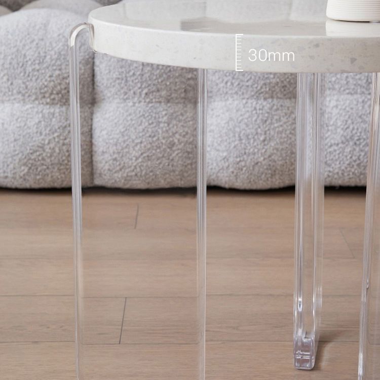 Contemporary Round Terrazzo Coffee Table in White Acrylic Legs 1 Single Cocktail Table Clearhalo 'Coffee & Accent Tables' 'Coffee Tables' 'coffee_tables' 'furn' 'furn_coffee_tables' 'Furniture' 'Living Room Furniture' 1200x1200_66fad55d-5031-49af-99b3-6cb0b4137fac