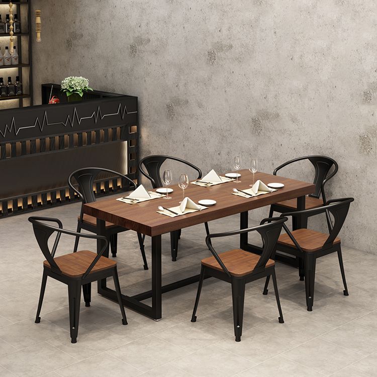 Solid Wood Fixed Dining Table Industrial Kitchen Table with Trestle Base Clearhalo 'Dining Tables & Seating' 'Dining Tables' 'dining_table' 'furn' 'furn_dining_table' 'Furniture' 'Kitchen & Dining Furniture' 1200x1200_66feecd3-8bd0-4d39-bc14-e8c4d8b40664