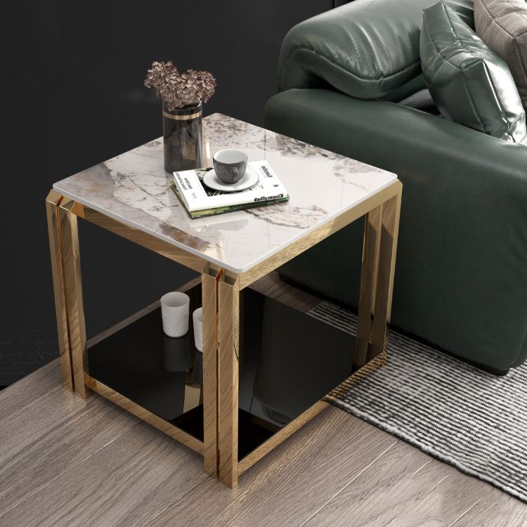 Mid-Century Modern Stone Top End Table Stainless Steel Frame Sofa Side Table Clearhalo 'Coffee & Accent Tables' 'End & Side Tables' 'end_side_table' 'end_side_tables' 'furn' 'furn_end_side_tables' 'Furniture' 'furniture_end_side_table' 'Living Room Furniture' 1200x1200_66ff5ea2-3d5c-4e9e-a7a2-4038fbd53679