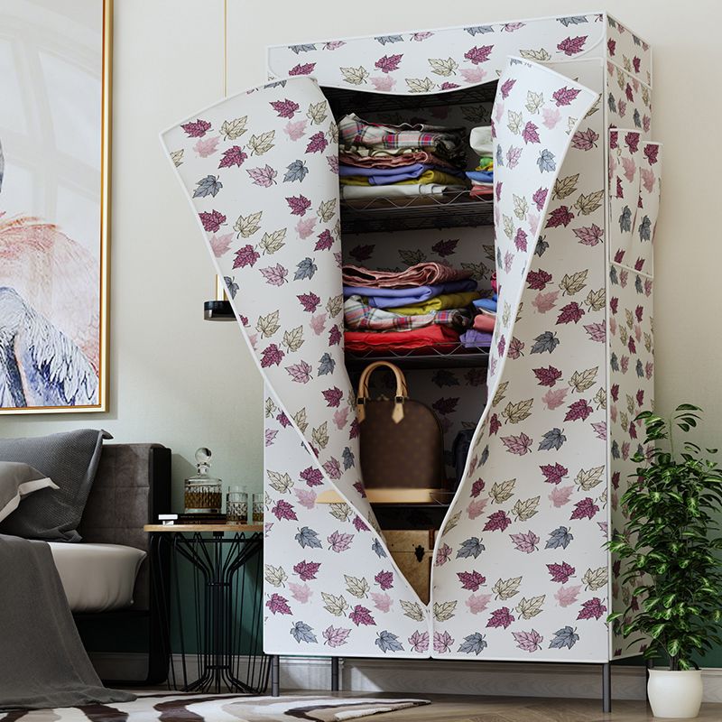 Modern Style Non-Hanging Armoire 4-Shelf Metal Wardrobe Closet