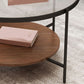 Round Glass Cross Legs Coffee Cocktail Table with Storage Shelf - 17.7" H Clearhalo 'Coffee & Accent Tables' 'Coffee Tables' 'coffee_tables' 'furn' 'furn_coffee_tables' 'Furniture' 'Living Room Furniture' 1200x1200_6700fc67-3d05-414e-9641-ae2884fc5565