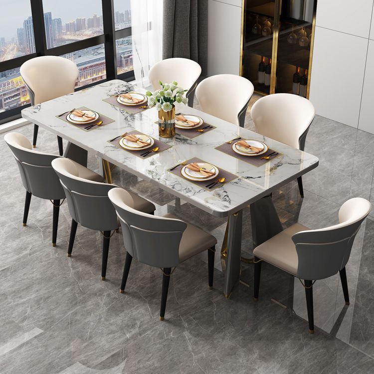 Modern Style Stone Furniture 5/7/9/11 Pcs Rectangle Shape Dinette Table with Dining Chair