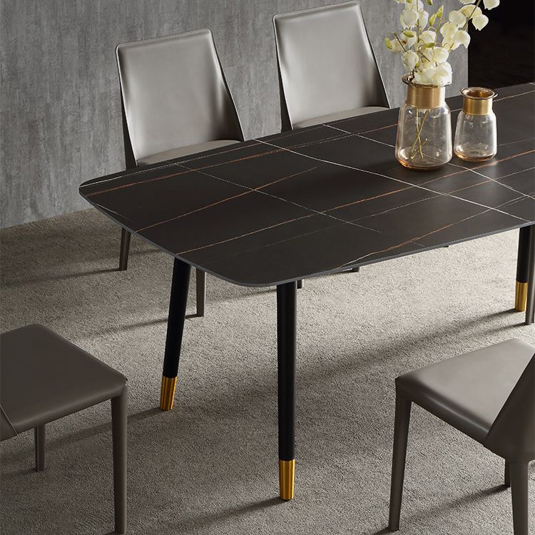 Ensemble de salle à manger moderne avec pieds en bois, ensemble de table à manger d'intérieur rectangulaire de 1/4/6/7 pièces en noir