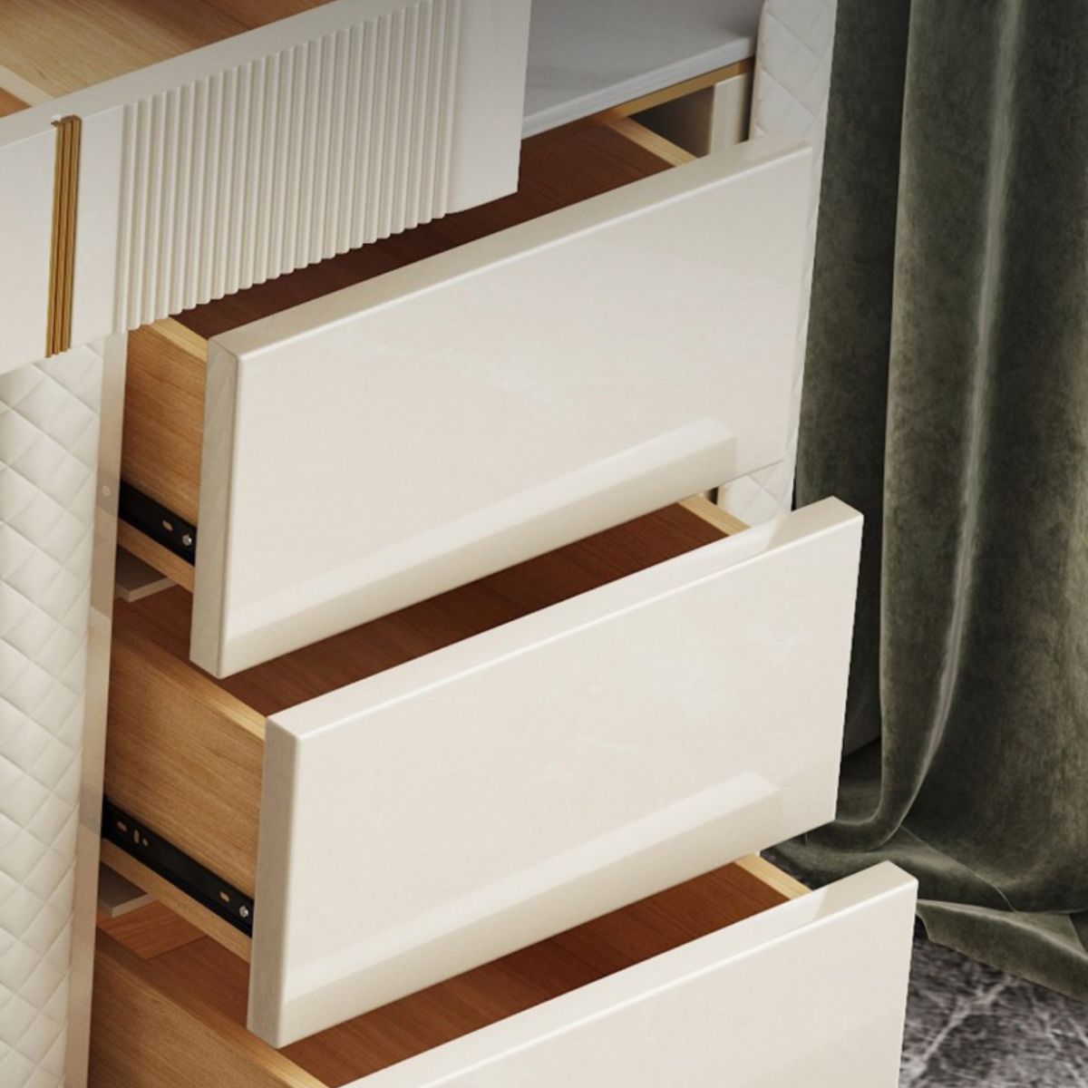 5 Speicherschubladen Eitelkeitssatz gerade Füße Kommode mit gepolstertem Hocker