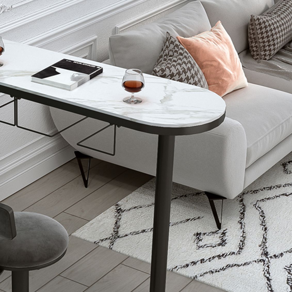 Glam Style Iron Bar Table 41.3"H Faux Marble White Top Bistro Table with Wine Rack Clearhalo 'Bar Furniture' 'Bar Tables' 'bar_tables' 'furn' 'furn_bar_tables' 'Furniture' 'furniture_bar_tables' 'Kitchen & Dining Furniture' 'kitchen&dining_furn' 'kitchen' 1200x1200_6713cd9e-8c0f-487e-bcd3-e7bd5fb48b2a