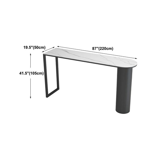 Modern Black Iron Bar Dining Table with White Stone Top Indoor Bistro Table Clearhalo 'Bar Furniture' 'Bar Tables' 'bar_tables' 'furn' 'furn_bar_tables' 'Furniture' 'furniture_bar_tables' 'Kitchen & Dining Furniture' 1200x1200_6715ab20-aa18-45af-b85e-6615fa810a3f