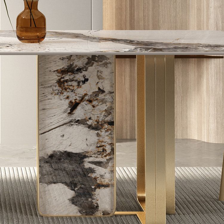 Juego de comedor con tapa de piedra sinterizada de lujo, juego de mesa de comedor rectangular de 1/3/4/5/6 piezas