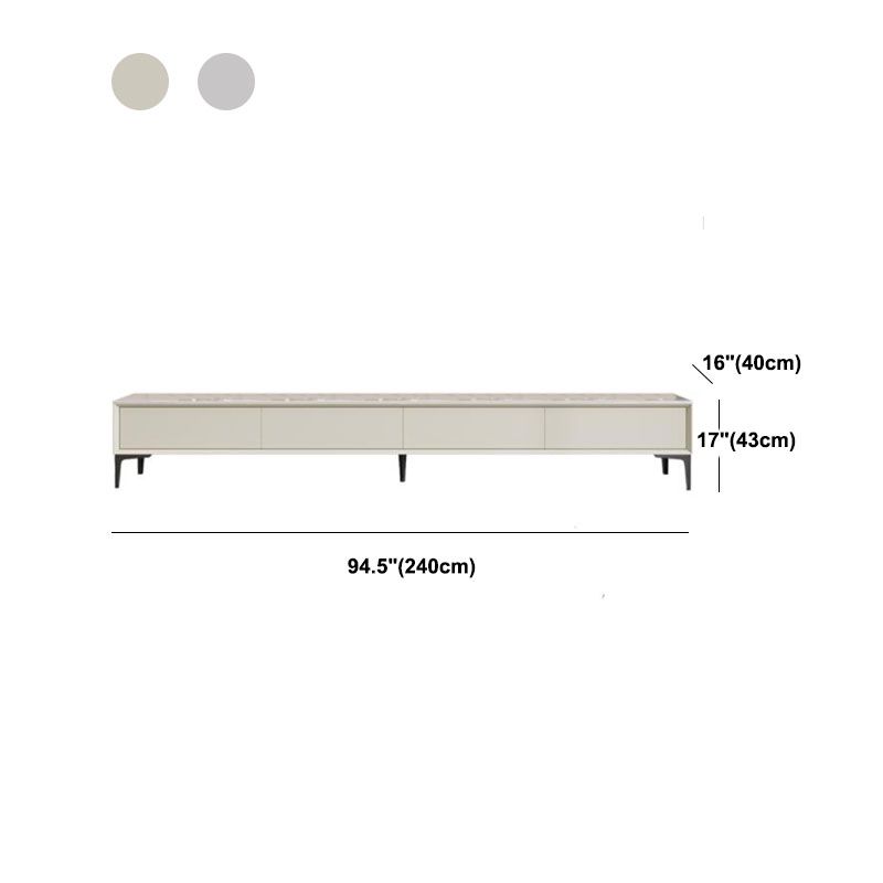 Consola de TV contemporánea, soporte de televisión blanca mate/ brillante con 4 cajones