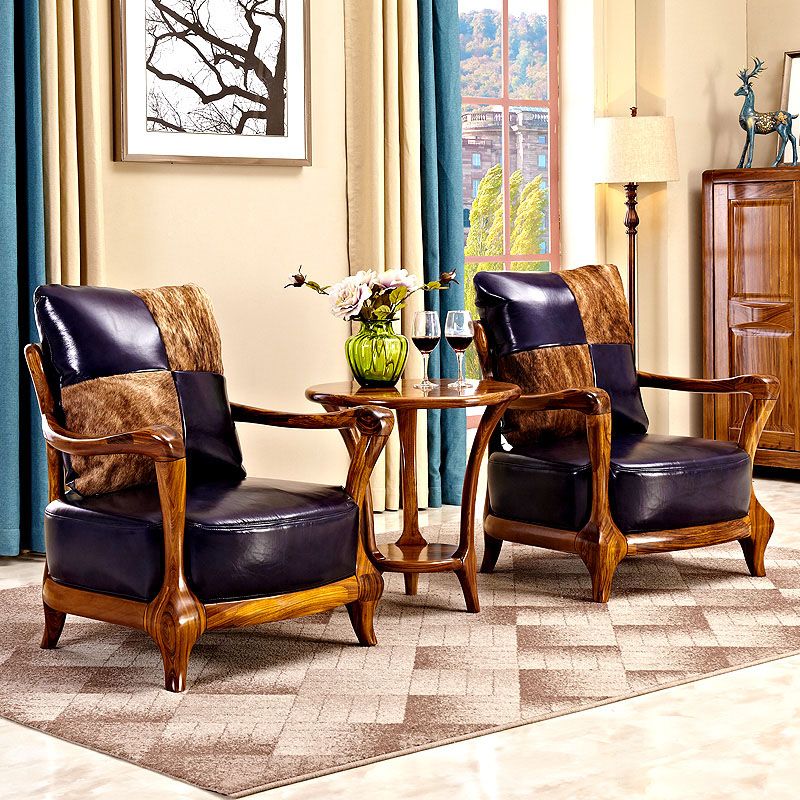 Silla de brazo de comedor de marco de madera sólida para la silla tapizada de cuero