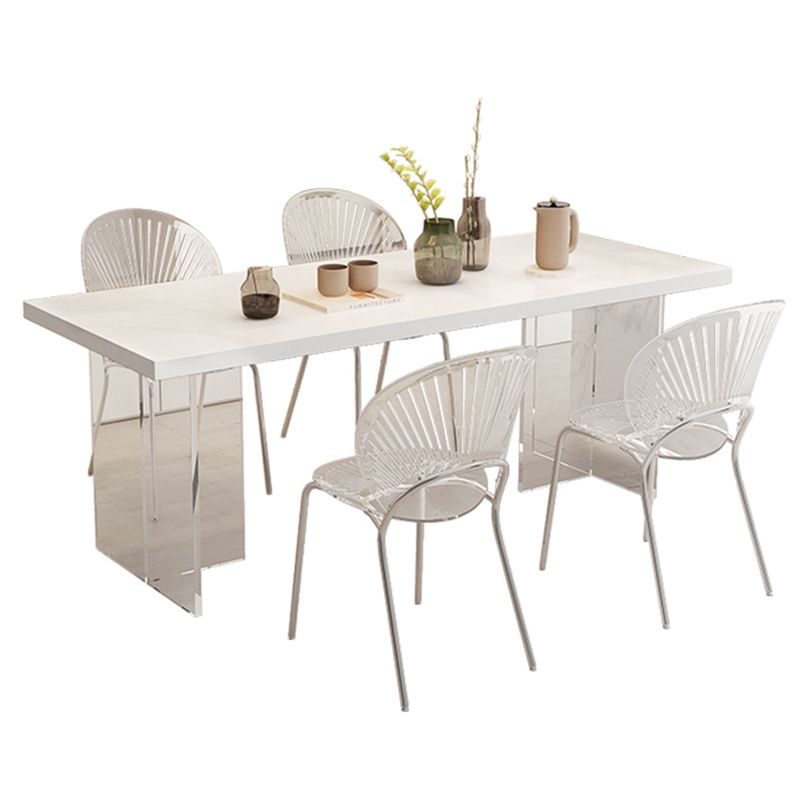 Acrylic Base Dinette Set 1/4/5 Pcs Modern Rectangle Dining Table Set in White