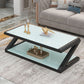 17.7"H Rectangle Glass Coffee Table Steel Abstract Base Cocktail Table with Shelf Clearhalo 'Coffee & Accent Tables' 'Coffee Tables' 'coffee_tables' 'furn' 'furn_coffee_tables' 'Furniture' 'Living Room Furniture' 1200x1200_672b6a8e-5f0f-497e-b84c-f0071f6f0e11