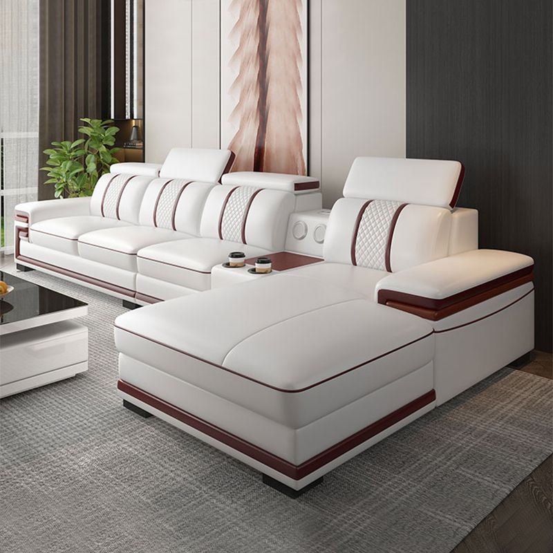 Glam Style Sectional Solid Wood Frame White Built-in Armrest Cushioning Backrest Sofa
