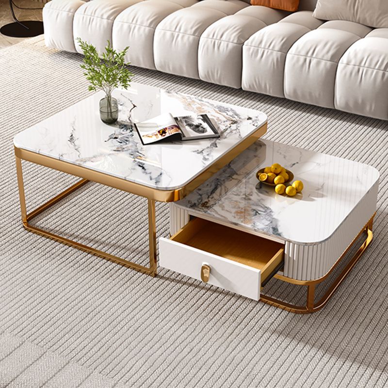 Glam Coffee Table Set Slate 2-Piece Coffee Cocktail Table with Drawer Clearhalo 'Coffee & Accent Tables' 'Coffee Tables' 'coffee_tables' 'furn' 'furn_coffee_tables' 'Furniture' 'Living Room Furniture' 1200x1200_672e0da5-ed23-4fab-85d0-4db11eaa9548