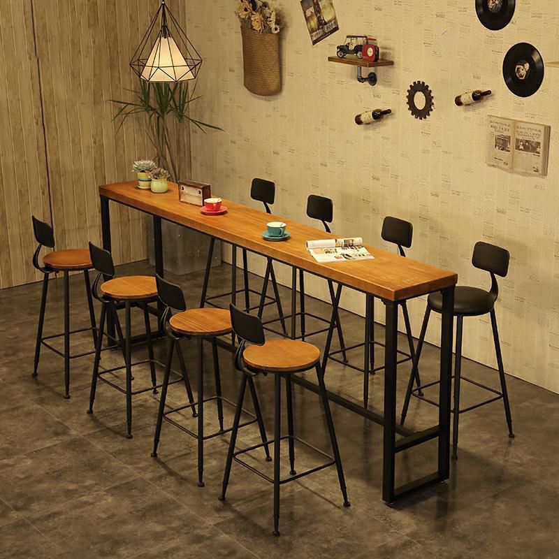Solid Wood Bar Table Brown Industrial Bar Dining Table with Trestle Base Clearhalo 'Bar Furniture' 'Bar Tables' 'bar_tables' 'furn' 'furn_bar_tables' 'Furniture' 'furniture_bar_tables' 'Kitchen & Dining Furniture' 1200x1200_67322c1f-8e15-4b6a-85d0-57d509e5be1e