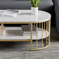 Oval Top Coffee Table Steel Sled Base Cocktail Table with Shelf